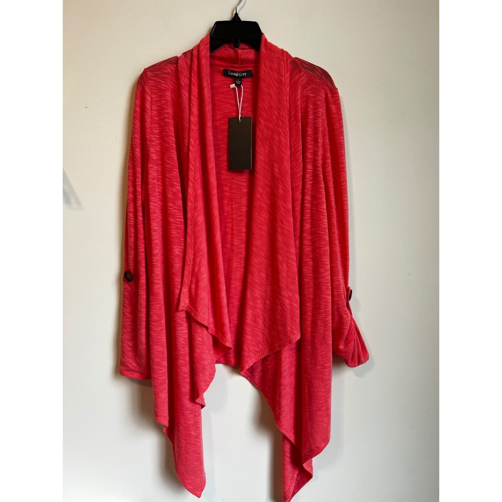 Laurel Grey Coral Slub Cardigan Duster Waterfall Drape Button Cuff Women‎ S NWT